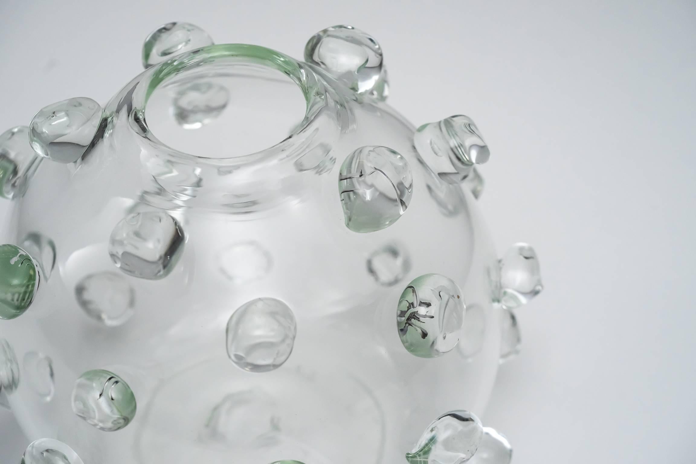 Modern Glass Vase with Clear Optical Droplets by Luciano Gaspari for Salviati, 1962 For Sale