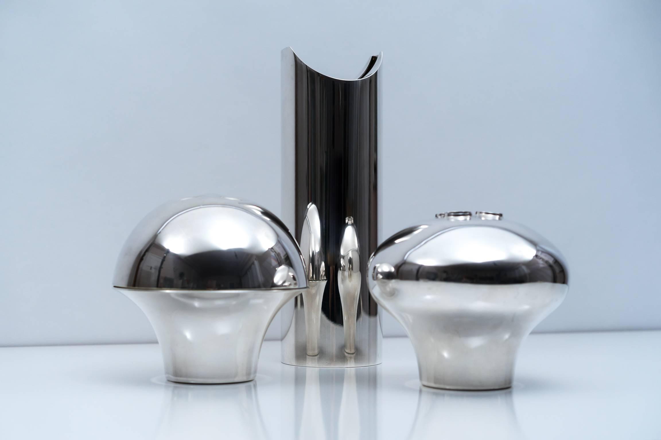 Italian Three Lino Sabattini Silver Plate Vases for Sabattini, 1968-1980 For Sale