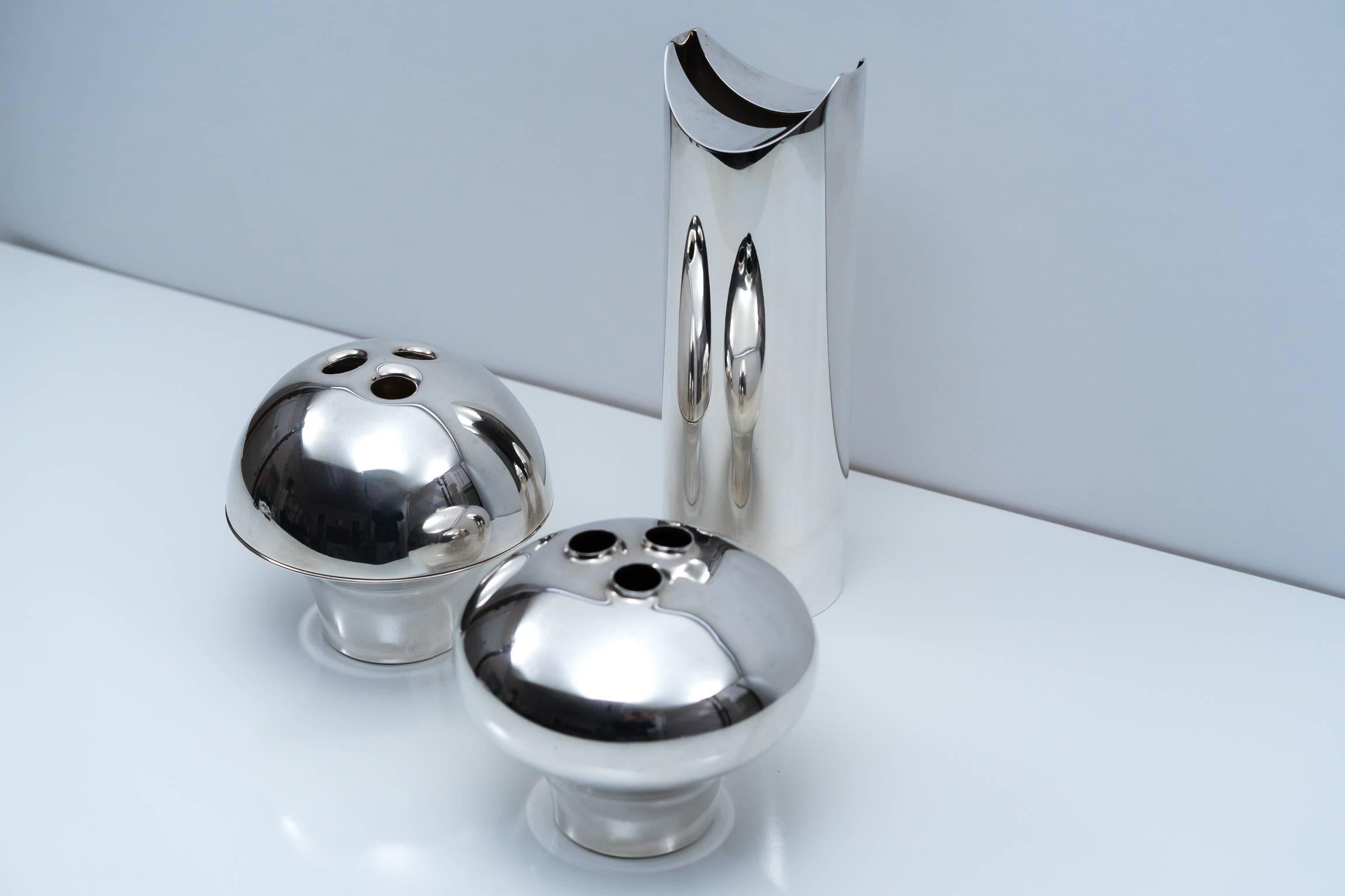 20th Century Three Lino Sabattini Silver Plate Vases for Sabattini, 1968-1980 For Sale