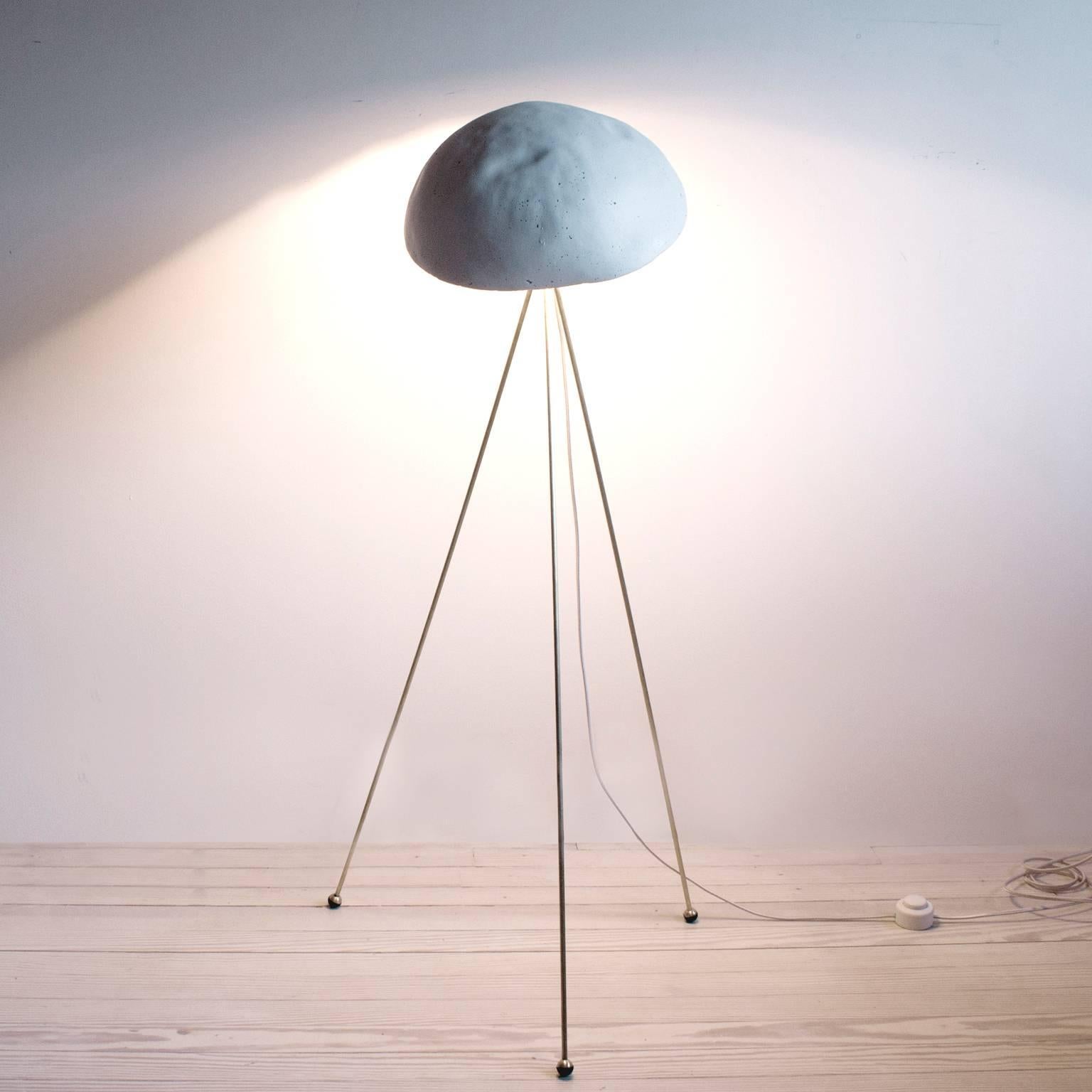 Brushed Funny Buddy Floor Lamp with Concrete Noggin and Brass Tripod Legs
