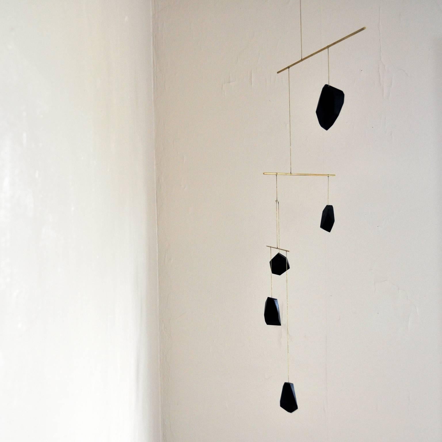 Contemporary Blackened Walnut Wood and Brass Hanging Mobile 2