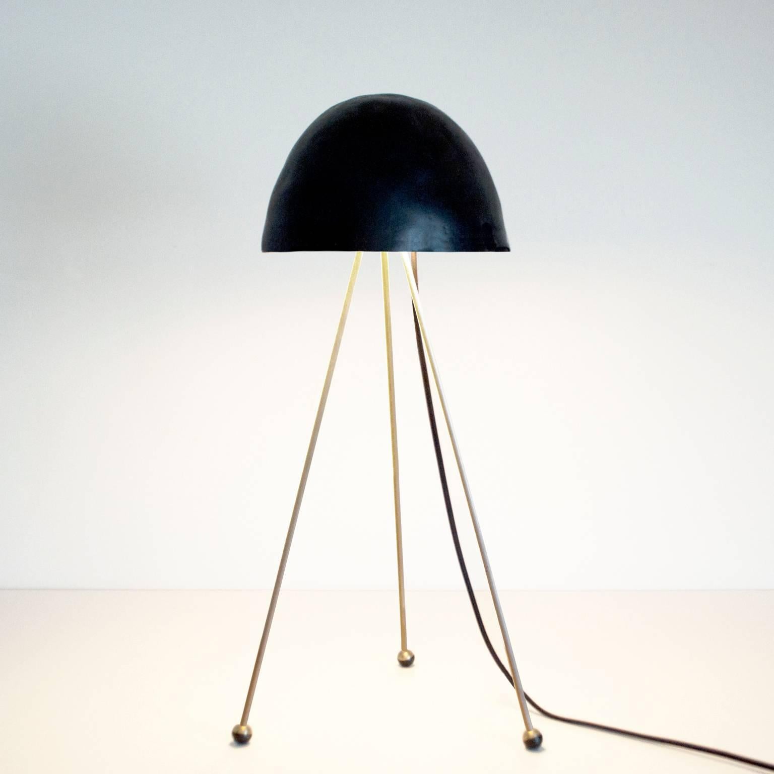 Mini Buddy Desk Lamp with Gypsum Noggin and Brass Tripod Legs In New Condition In Portland, OR