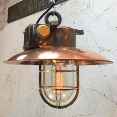 Mid-Century Iron & Copper Explosion Proof Pendant with Glass Dome & Edison Bulb