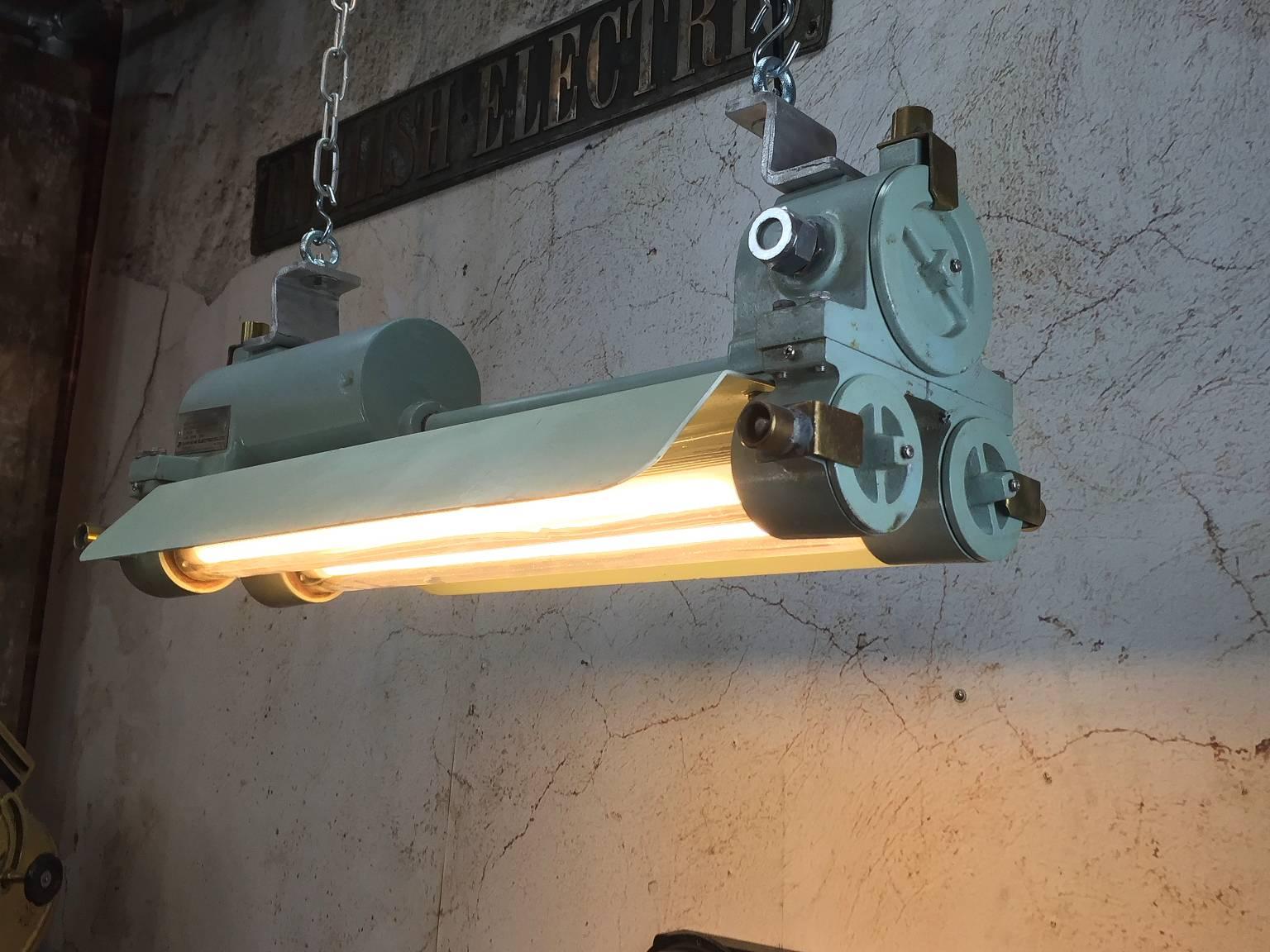 20th Century Mid-Late Century Industrial Flame Proof Strip Lights IP55 with Brass Fittings
