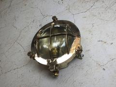 Mid-Century Circular Industrial Bronze and Brass Wall Light with Glass Dome