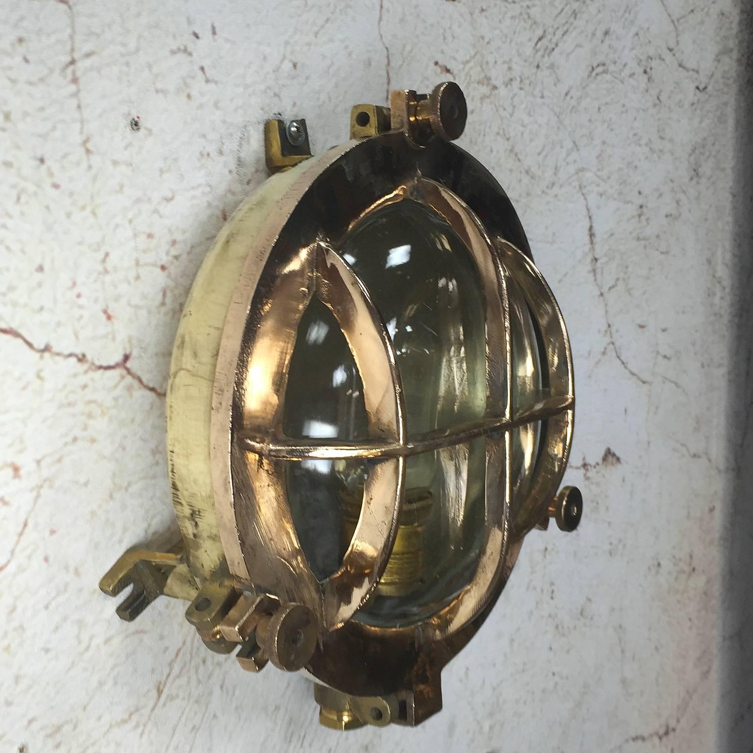Mid-Century Circular Industrial Bronze and Brass Wall Light with Glass Dome 1