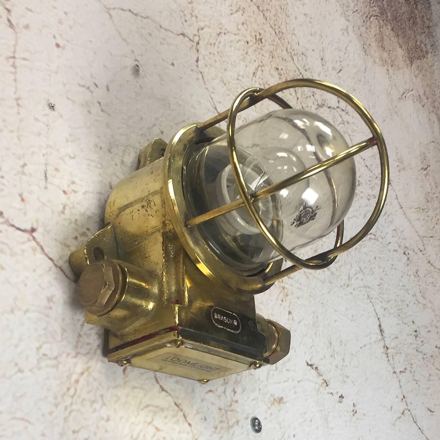 Late 20th Century British Made Brass Wall Light, Cage and Glass Dome - Marine 2