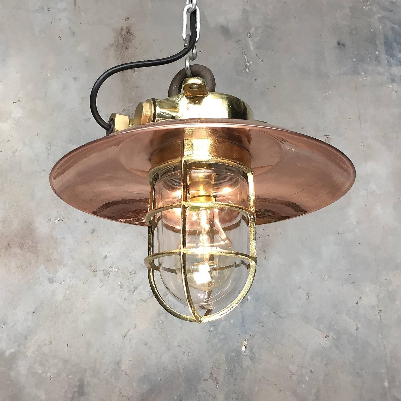 20th Century Brass and Copper Explosion Proof Pendant, Glass Dome, Edison Bulb In Excellent Condition In Leicester, Leicestershire