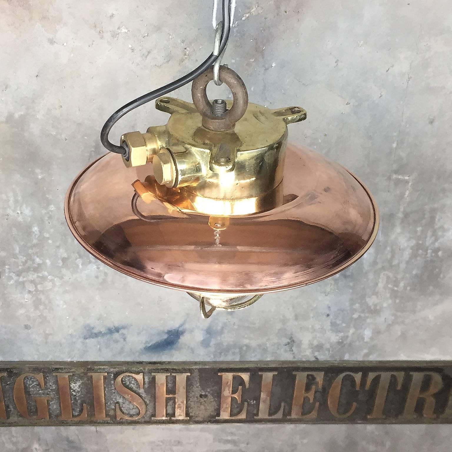 Late 20th Century 20th Century Brass and Copper Explosion Proof Pendant, Glass Dome, Edison Bulb