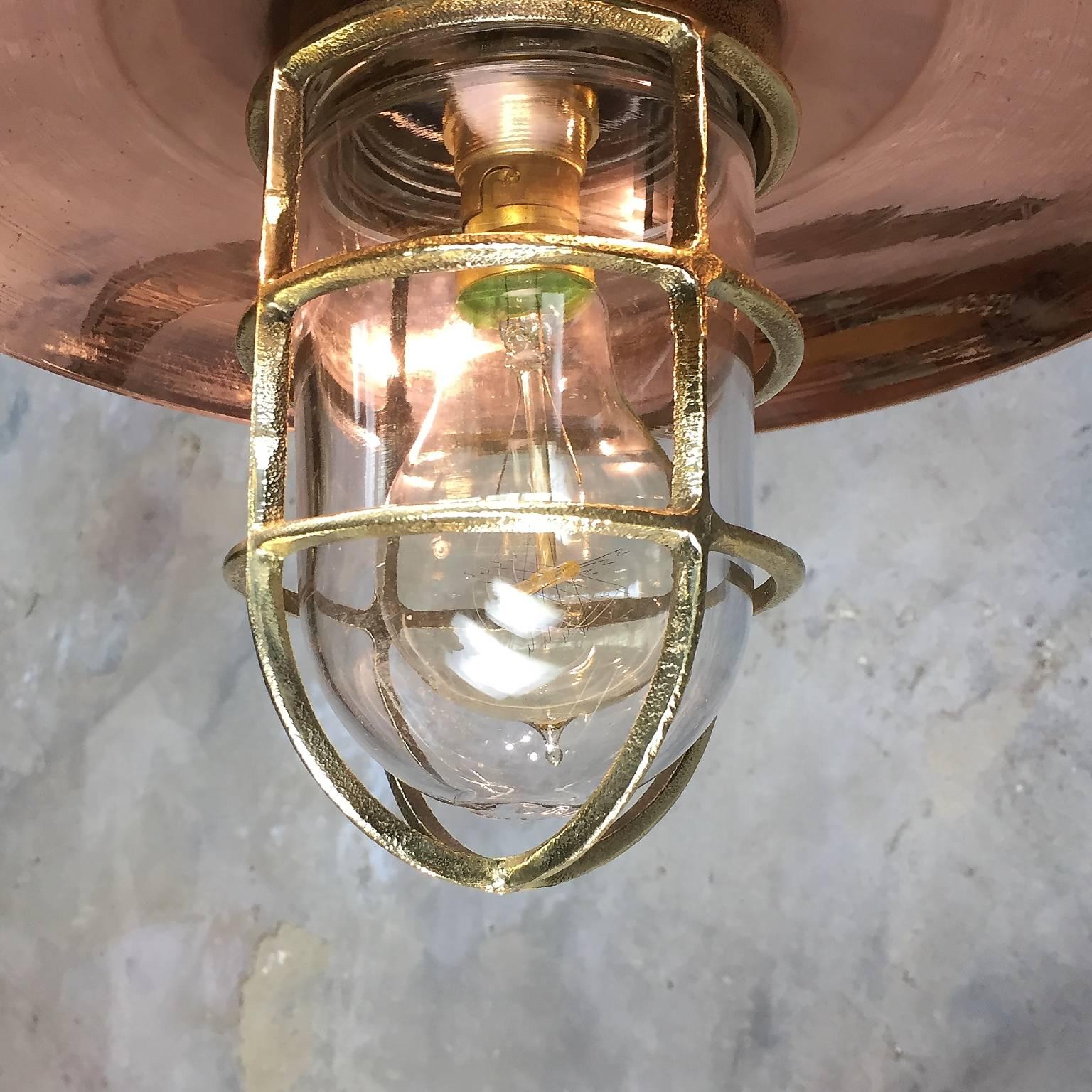 20th Century Brass and Copper Explosion Proof Pendant, Glass Dome, Edison Bulb 1