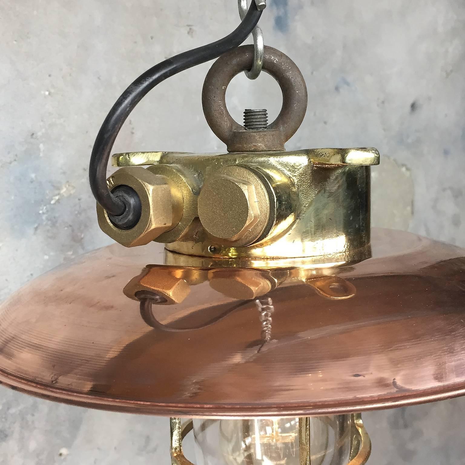20th Century Brass and Copper Explosion Proof Pendant, Glass Dome, Edison Bulb 2