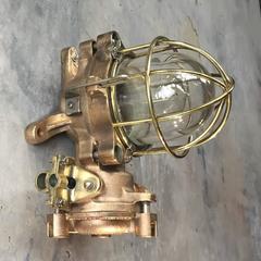 Late Century Flameproof Copper Ceiling or Wall Light, Glass Dome Brass Cage E27
