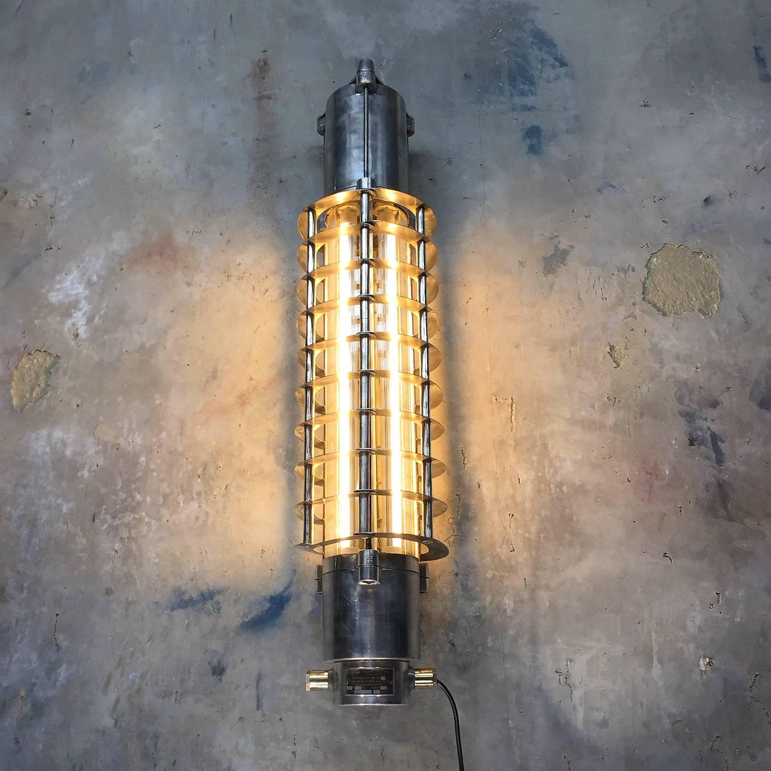 German Late Century Industrial Wall Mounted Striplight- Cage, Glass Cylinder, Led Tubes For Sale