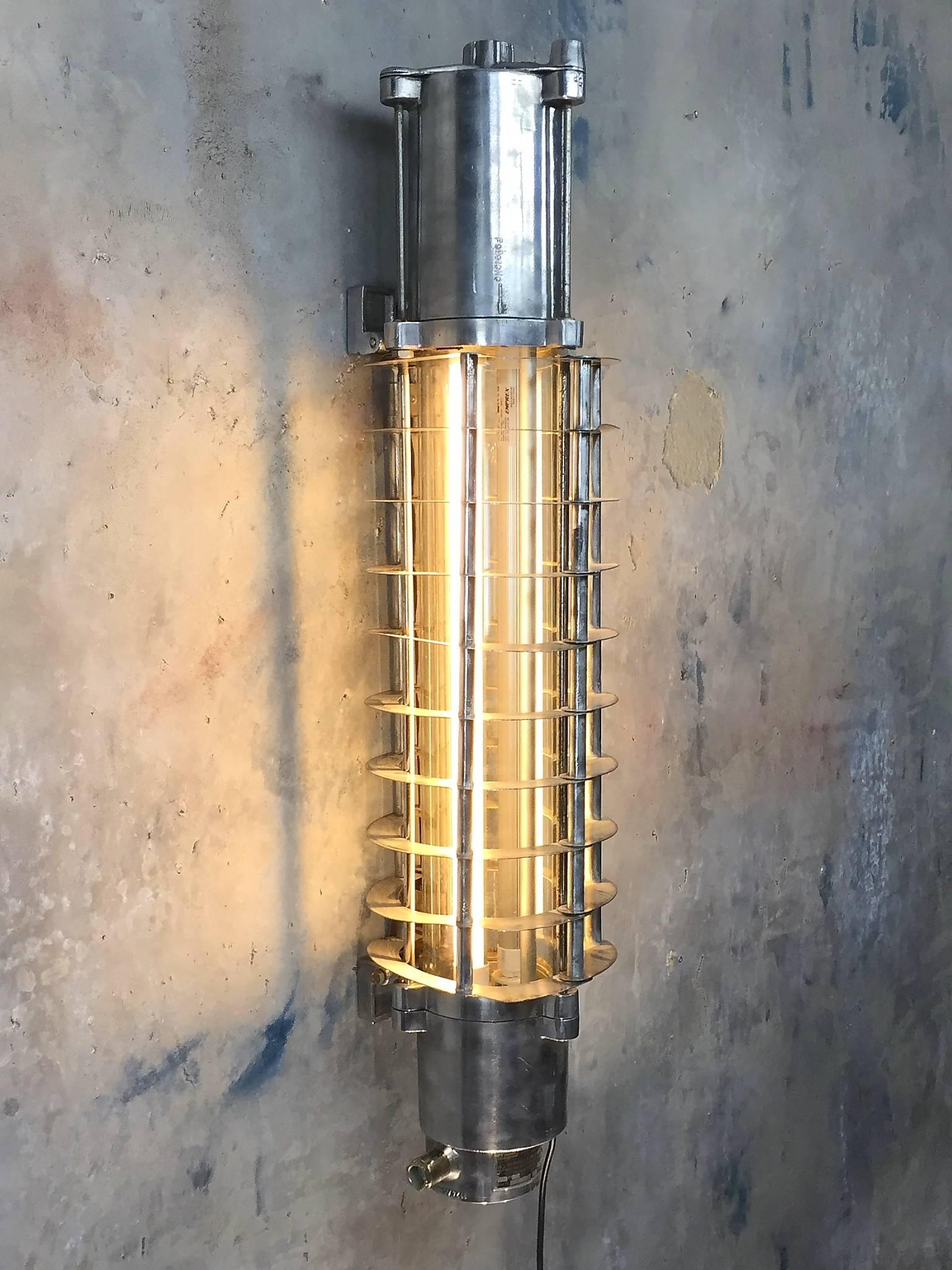 Aluminum Late Century Industrial Wall Mounted Striplight- Cage, Glass Cylinder, Led Tubes For Sale