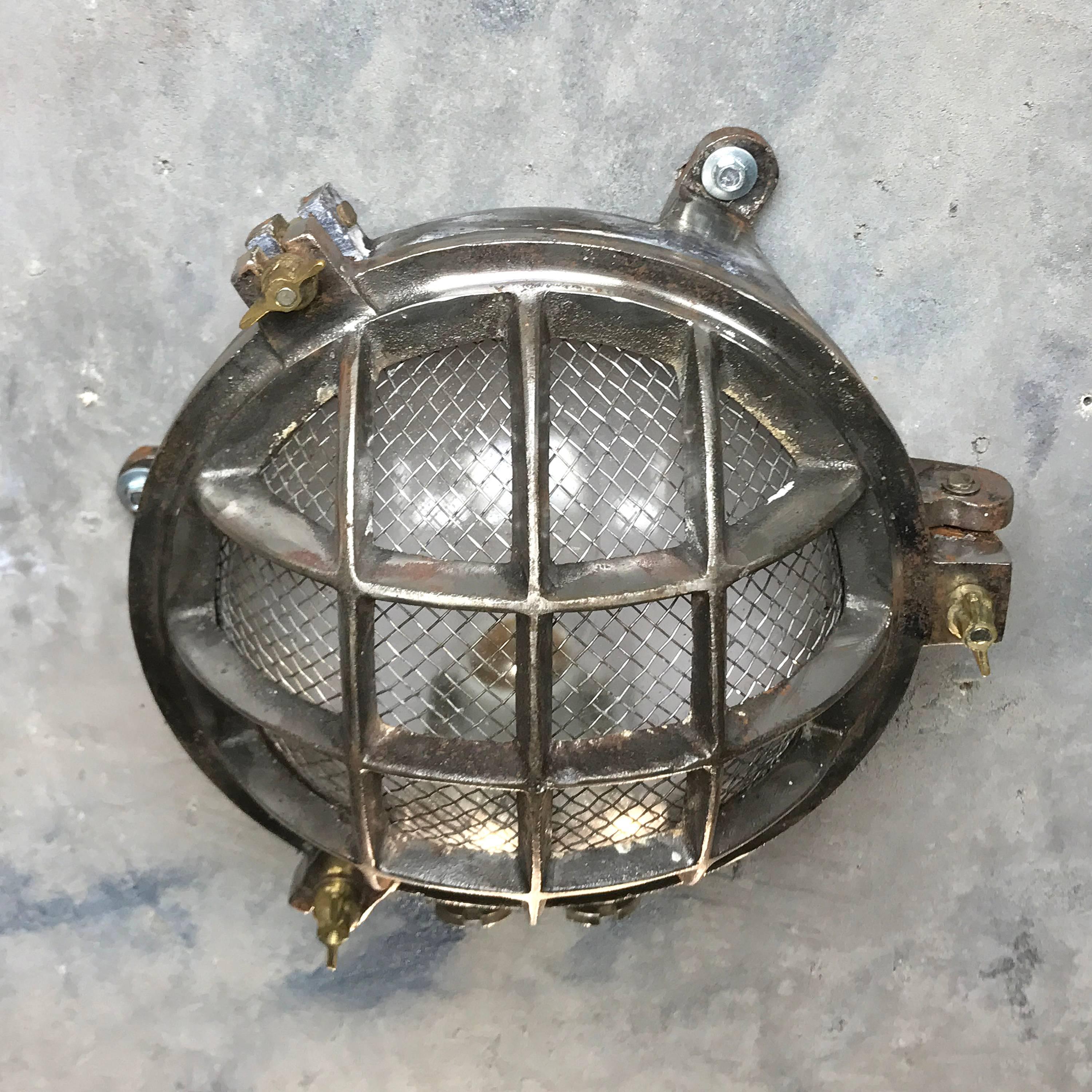 Late 20th Century 20th Century Steel 6 Bar Circular Wall Light With Cage & Edison Bulb
