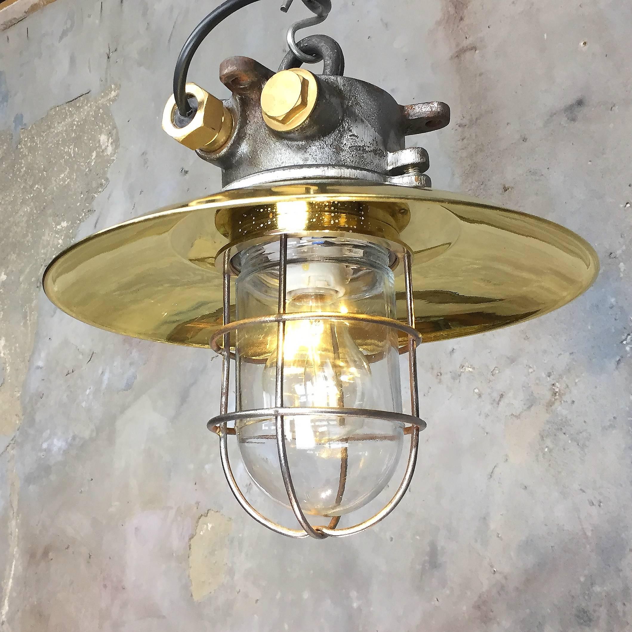 Late 20th Century Late Century Iron, Brass and Glass Explosion Proof Industrial Pendant For Sale