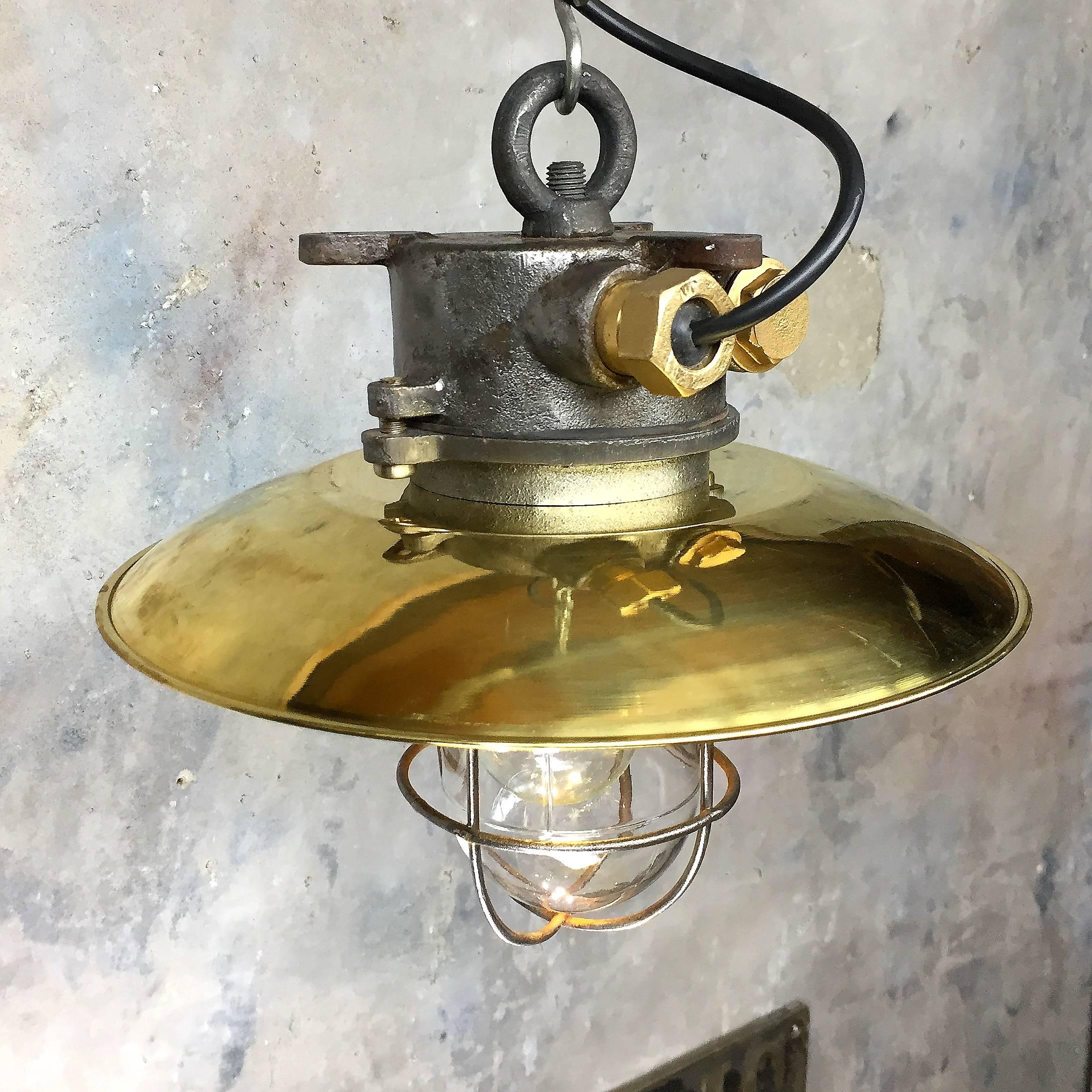 Late Century Iron, Brass and Glass Explosion Proof Industrial Pendant For Sale 2
