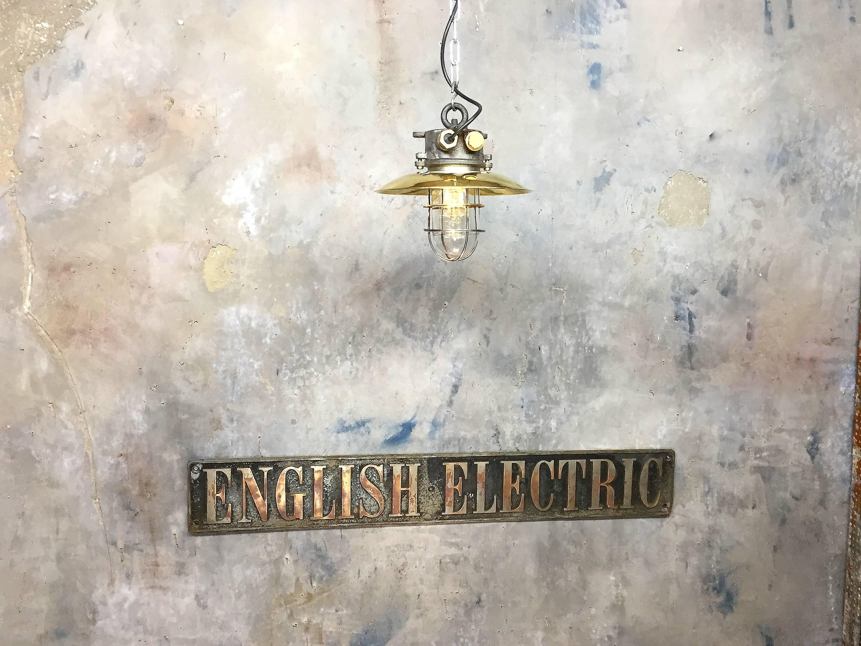 Late Century Iron, Brass and Glass Explosion Proof Industrial Pendant For Sale 2