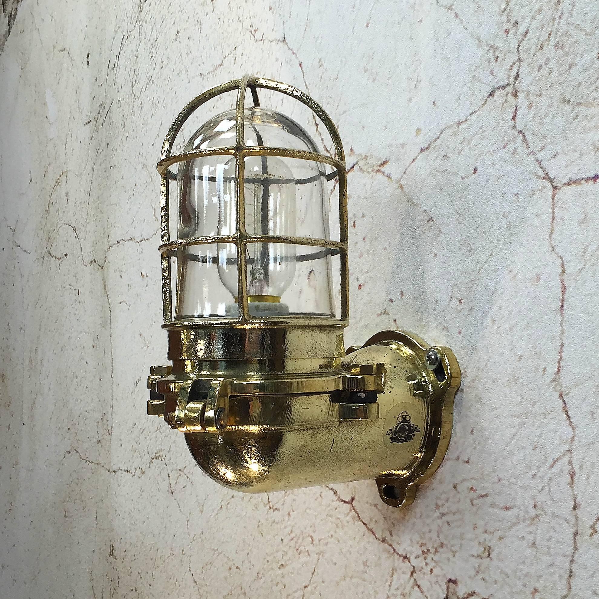 Late 20th Century Late Century Industrial Japanese Brass 90 Degree Wall Light Glass Dome