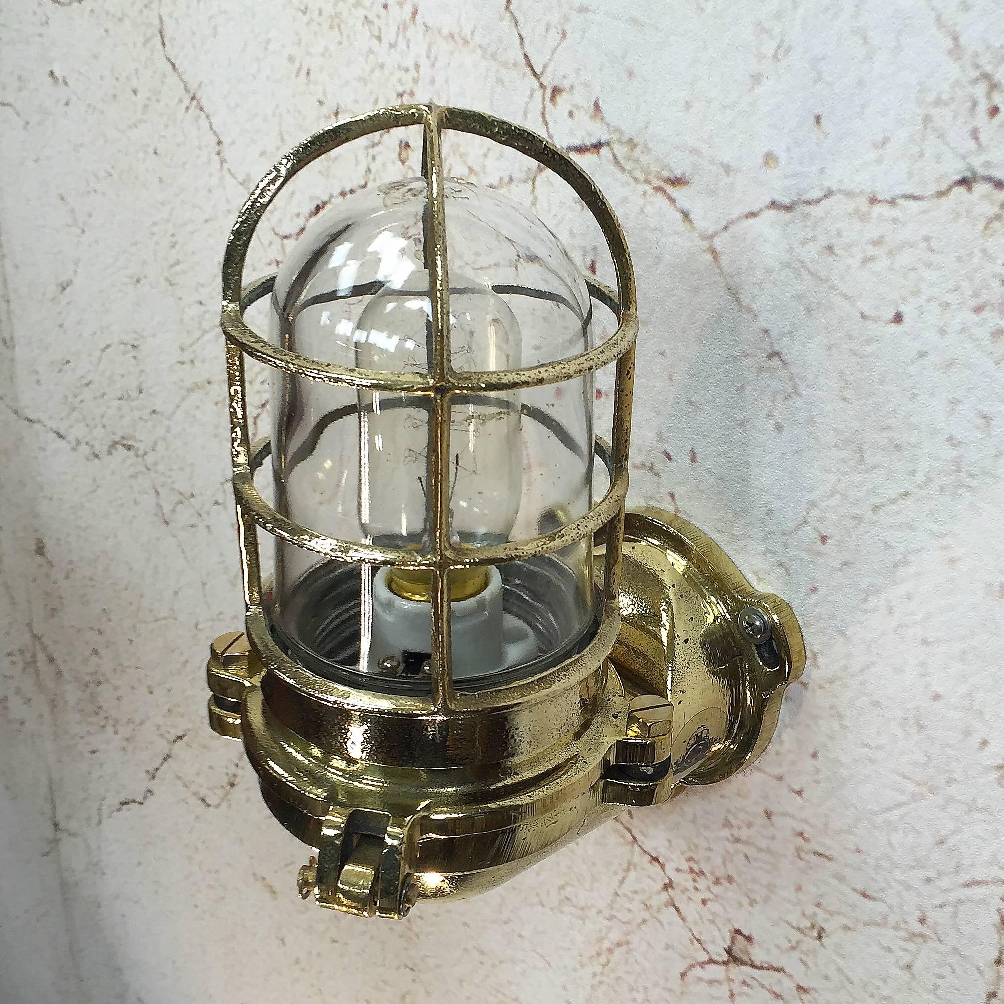 Late Century Industrial Japanese Brass 90 Degree Wall Light Glass Dome 1