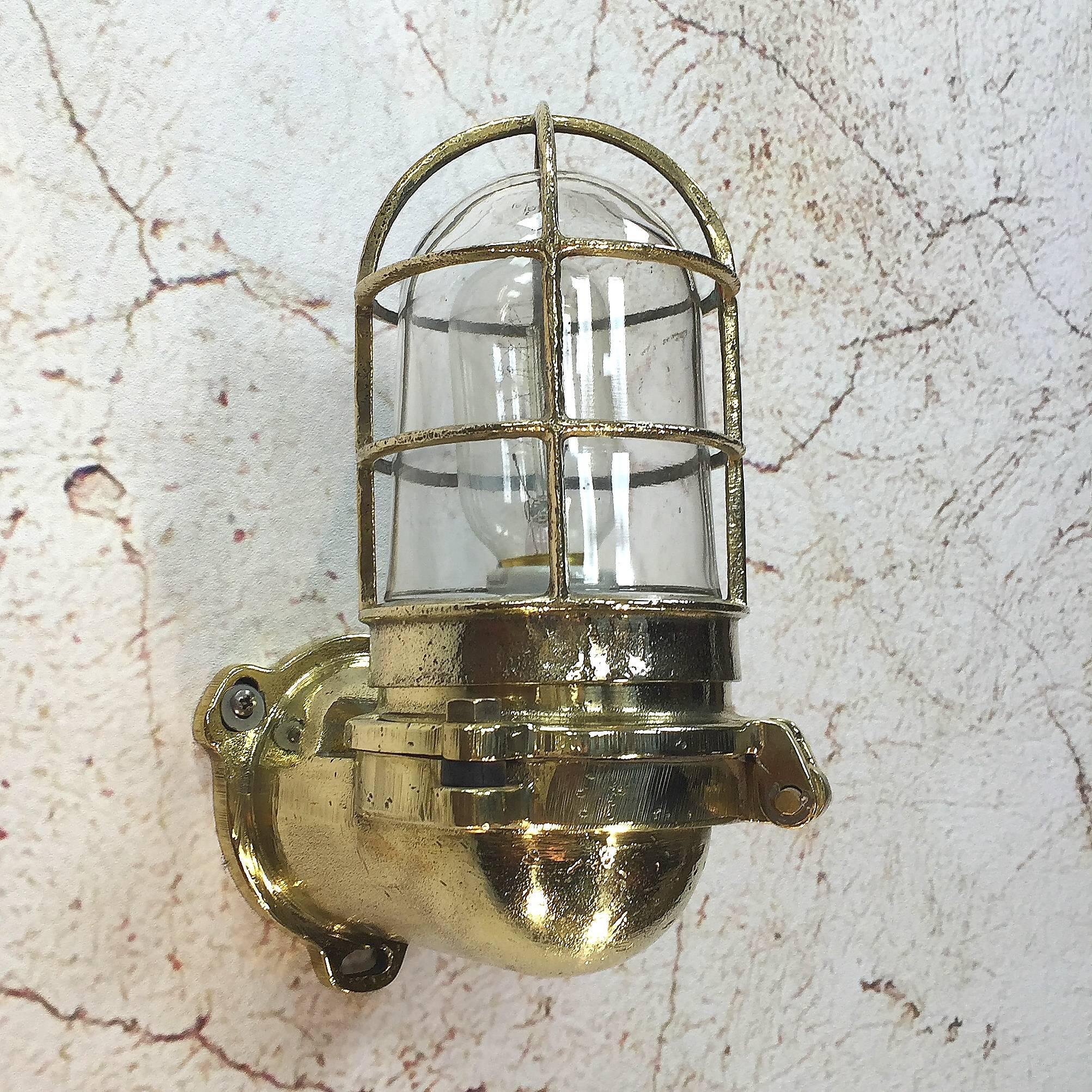 Late Century Industrial Japanese Brass 90 Degree Wall Light Glass Dome 2