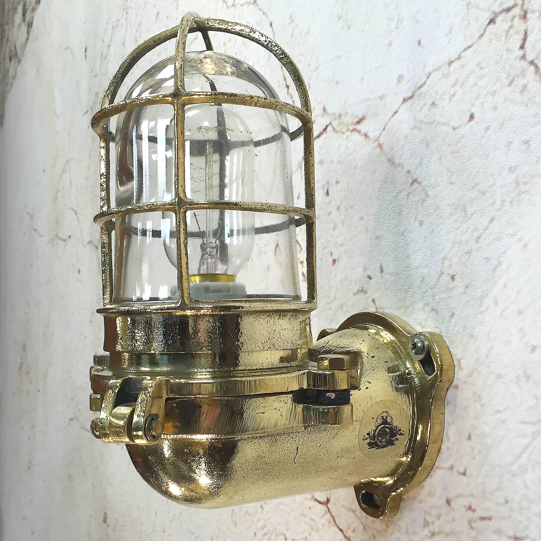 Late Century Industrial Japanese Brass 90 Degree Wall Light Glass Dome 3
