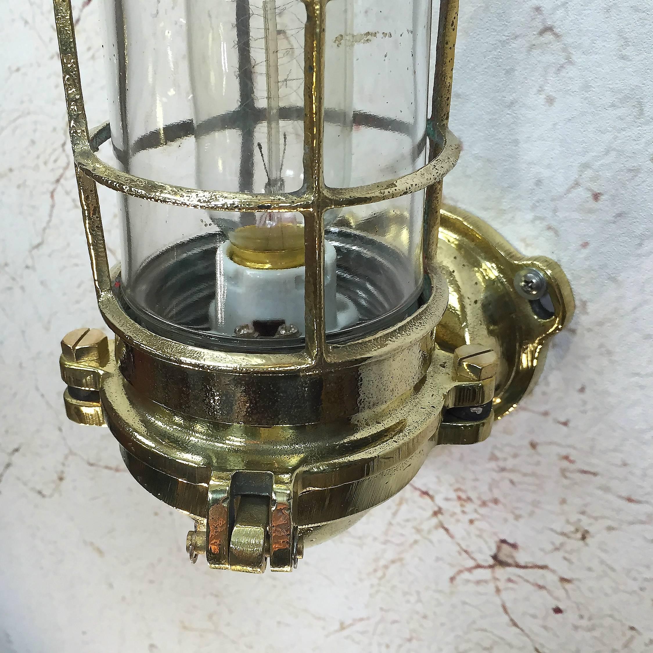 Late Century Industrial Japanese Brass 90 Degree Wall Light Glass Dome 4