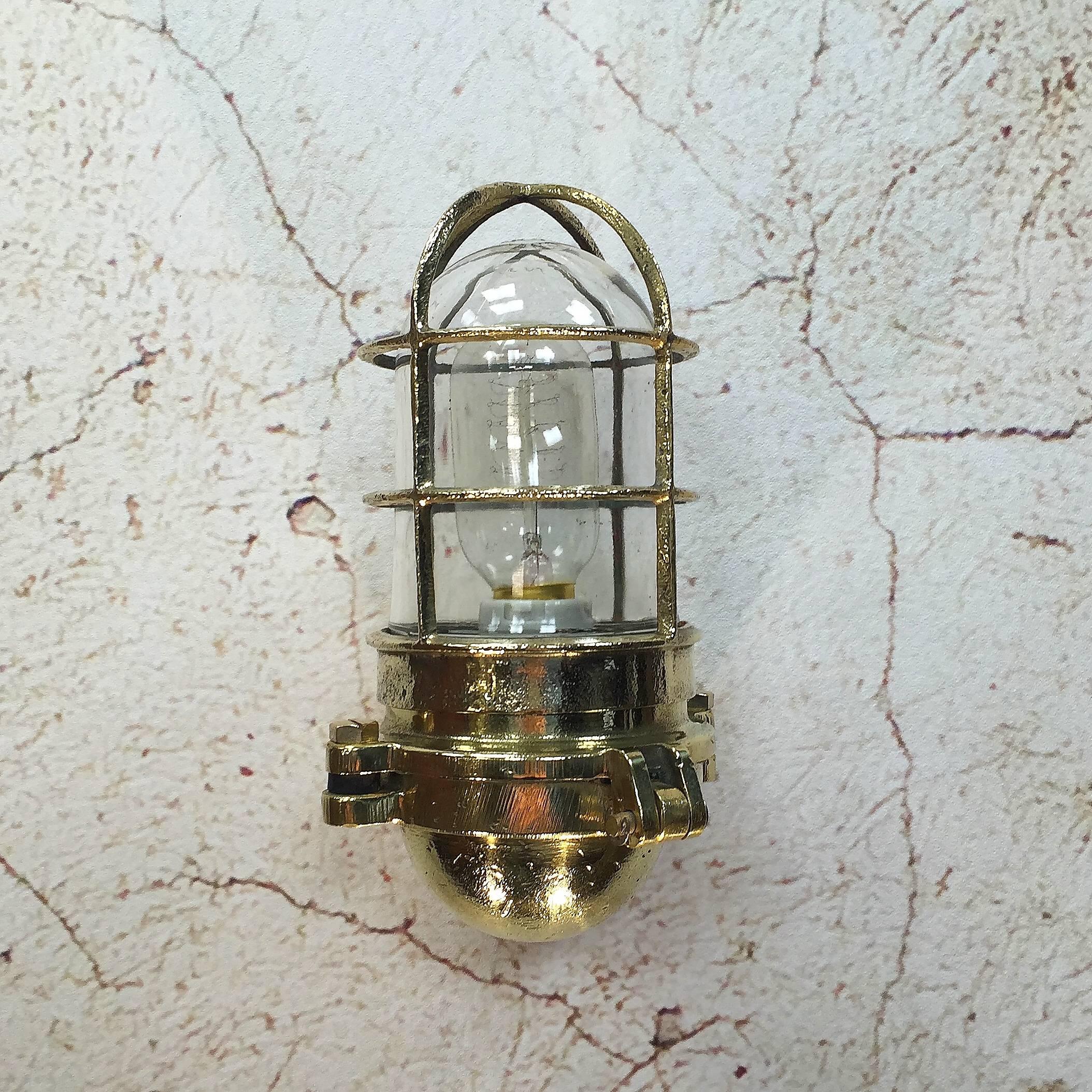 Late Century Industrial Japanese Brass 90 Degree Wall Light Glass Dome 5