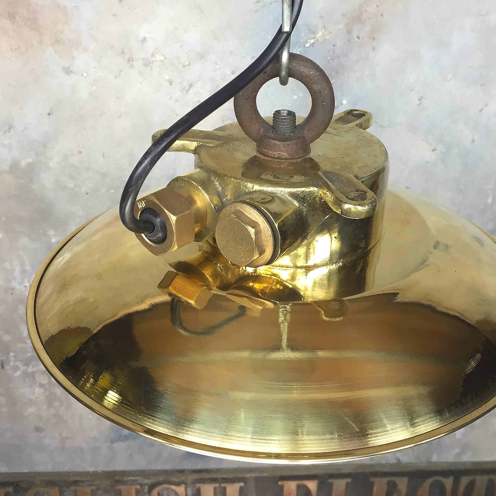 Mid-Late 20th Century Brass Explosion Proof Pendant Brass Shade and Glass Dome In Excellent Condition For Sale In Leicester, Leicestershire