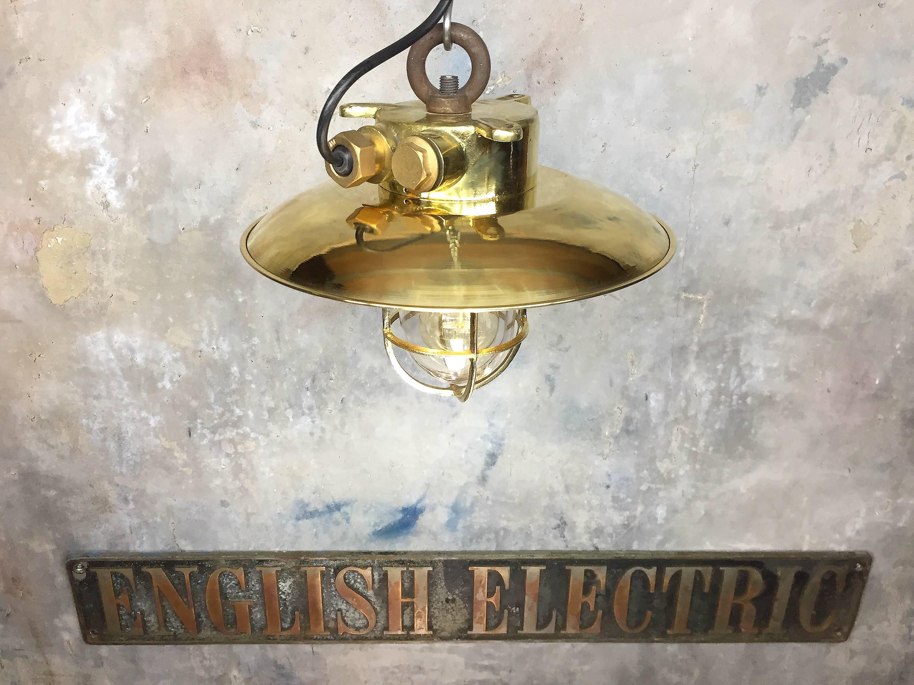 Mid-Late 20th Century Brass Explosion Proof Pendant Brass Shade and Glass Dome For Sale 3
