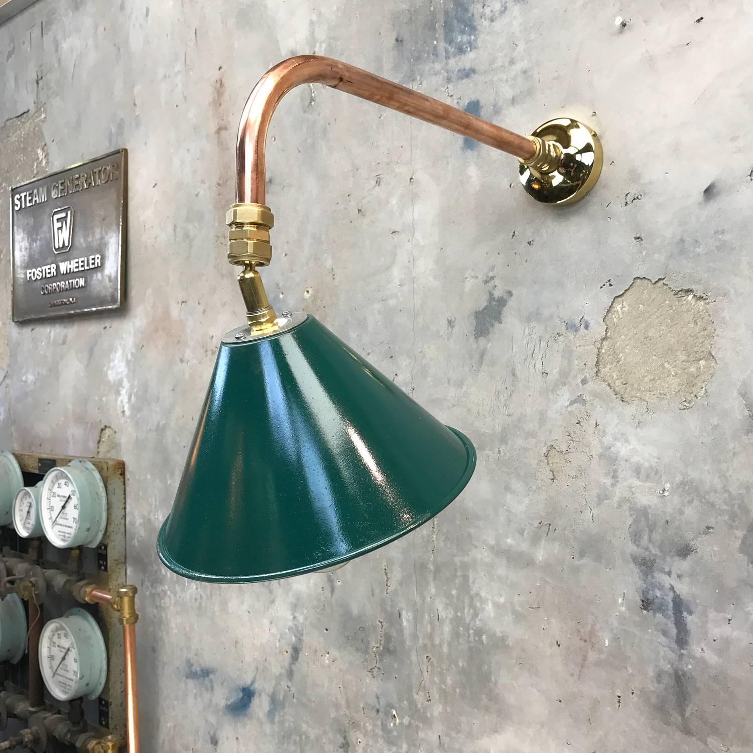 English 1980s Ex British Army Festoon Shade and Copper Cantilever Wall Lamp Edison Bulb For Sale