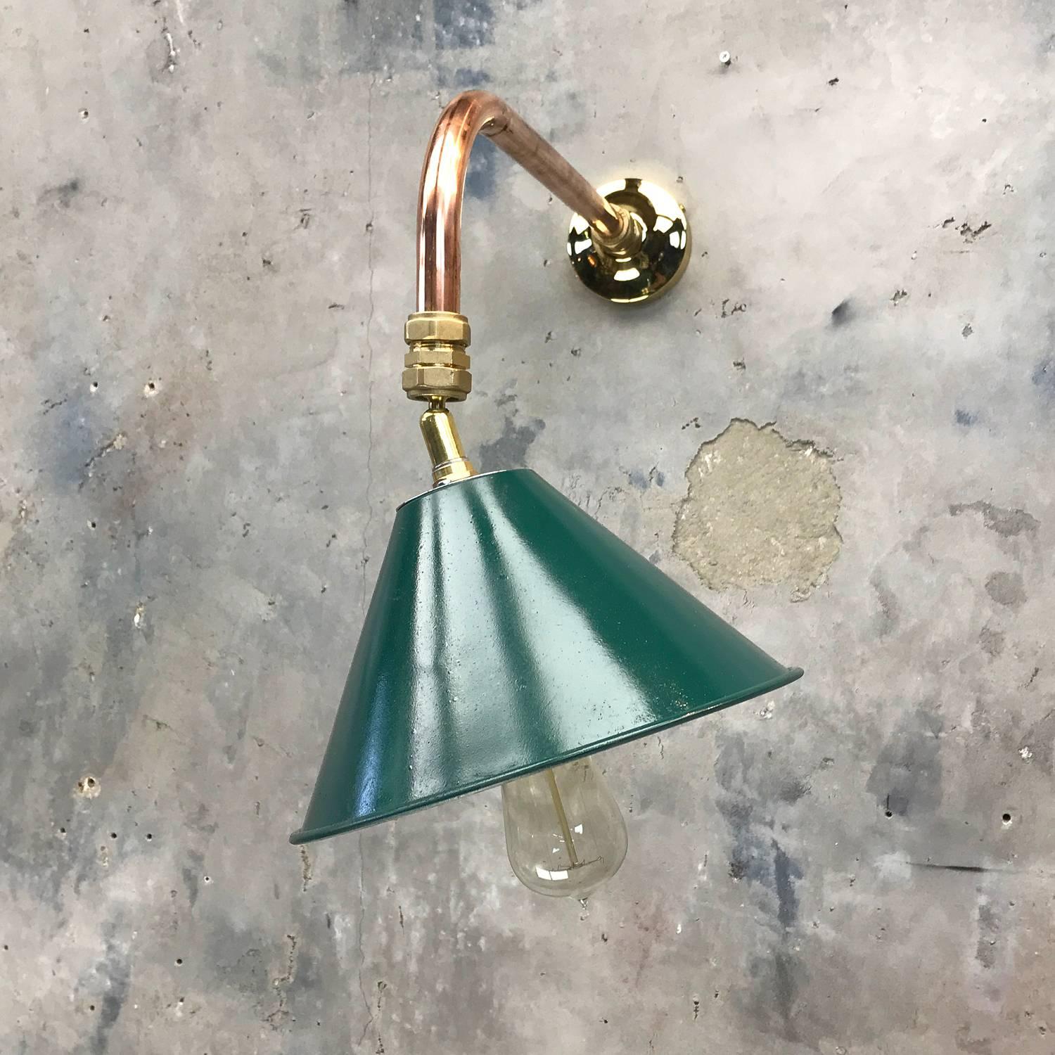Machine-Made 1980s Ex British Army Festoon Shade and Copper Cantilever Wall Lamp Edison Bulb For Sale