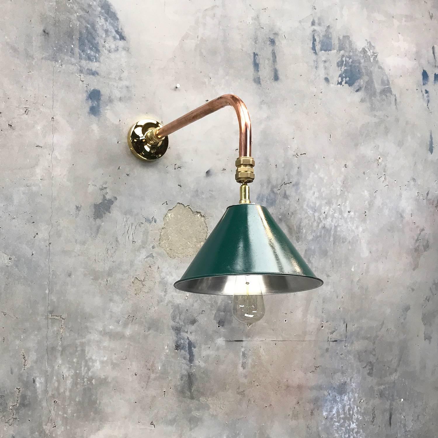 Brass 1980s Ex British Army Festoon Shade and Copper Cantilever Wall Lamp Edison Bulb For Sale