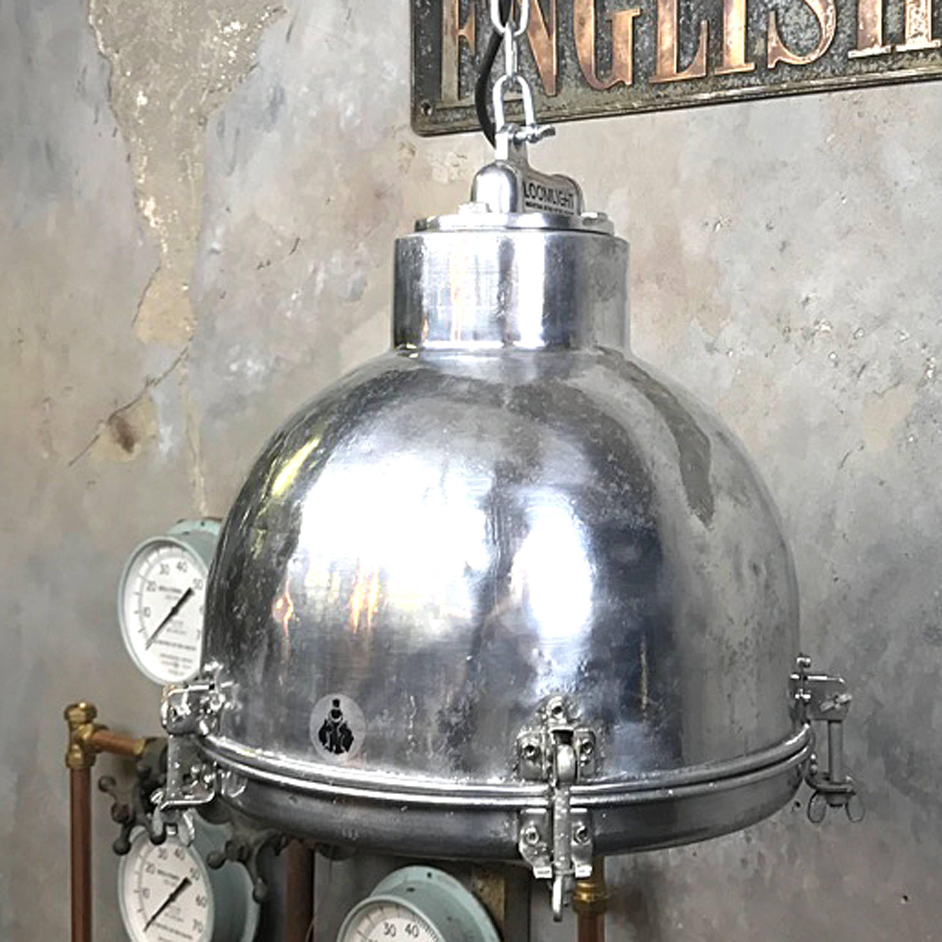 Pressed 1970s Japanese Vintage Industrial Aluminium Dome Pendant with Steel Fittings