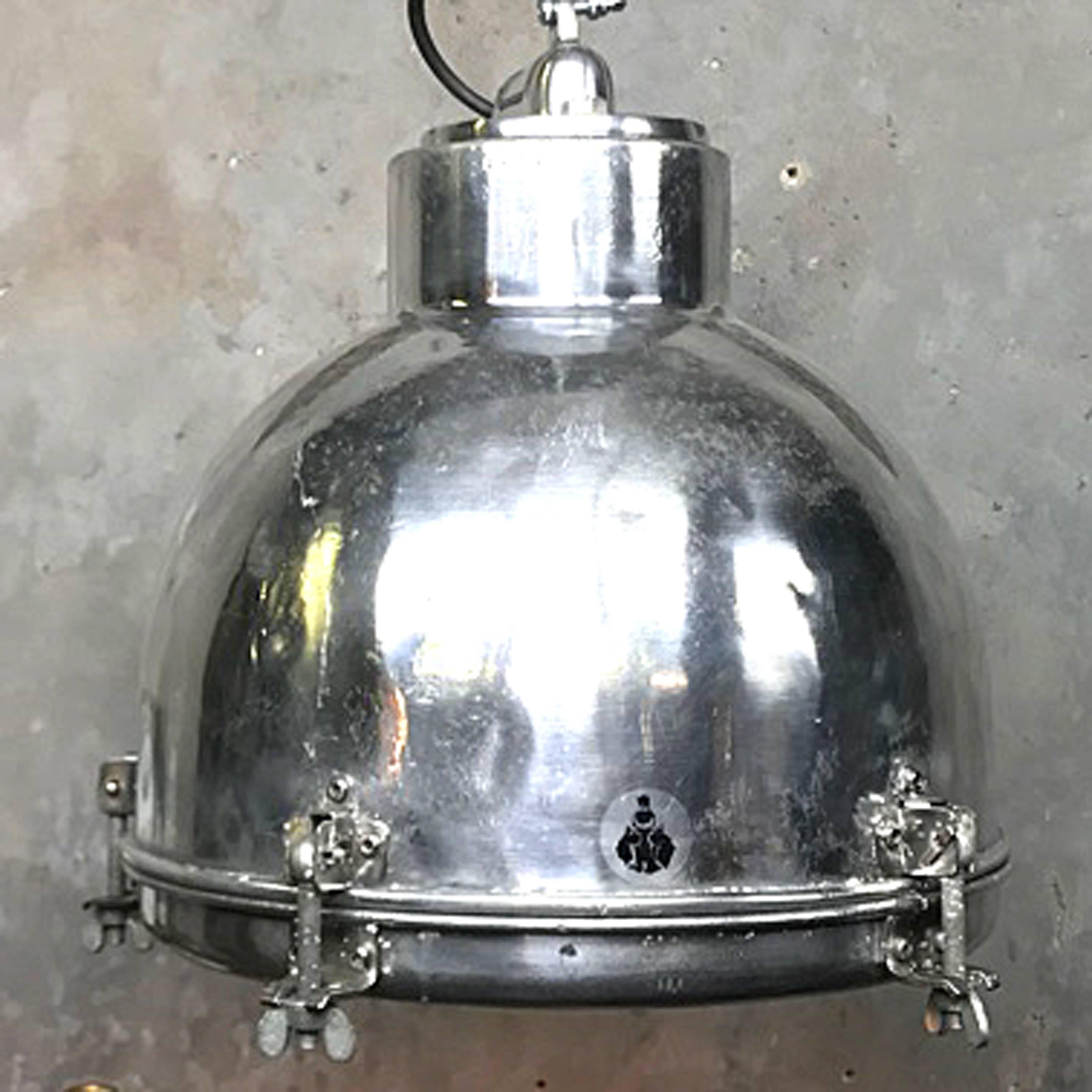 Late 20th Century 1970s Japanese Vintage Industrial Aluminium Dome Pendant with Steel Fittings