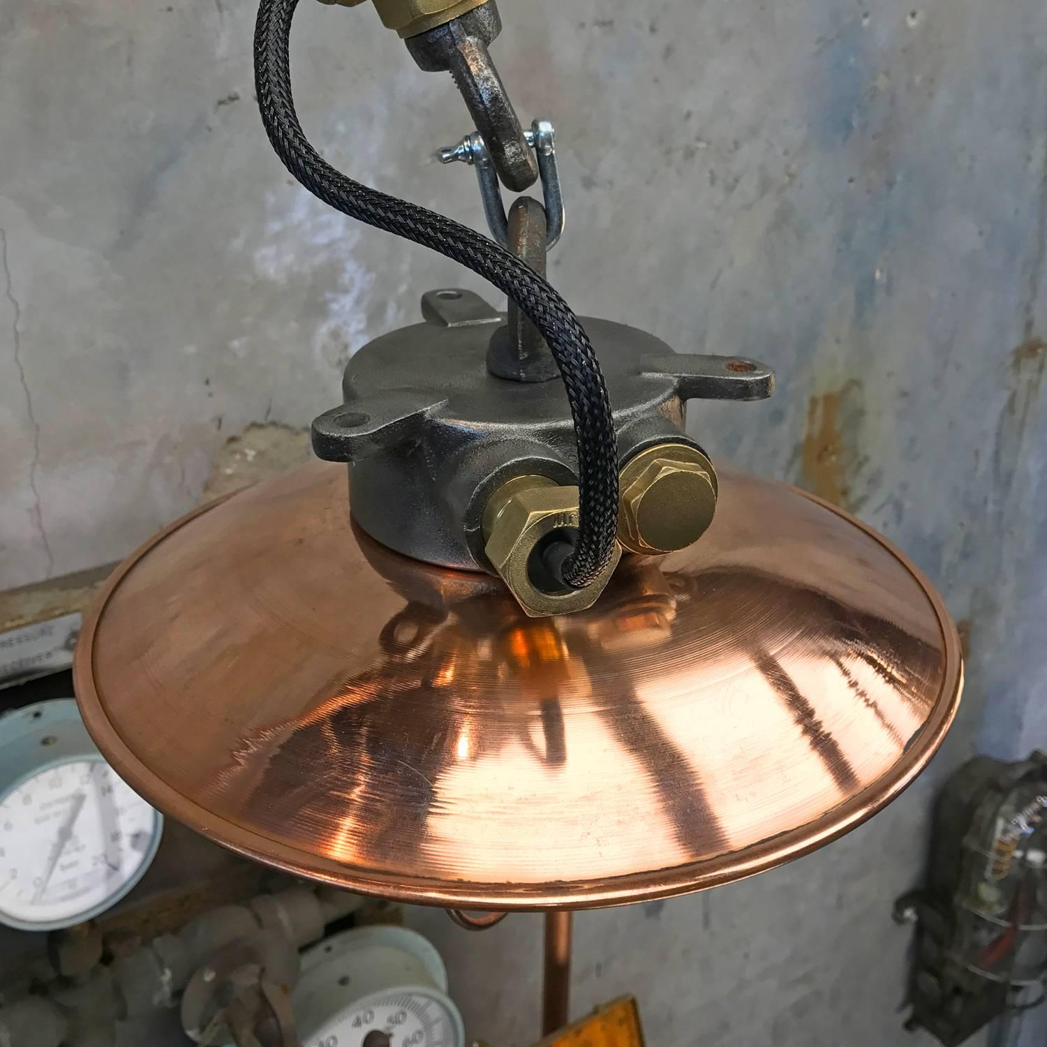 Cast 1970s Japanese Copper & Iron Cantilever Wall Light with Brass Fittings & Cage For Sale