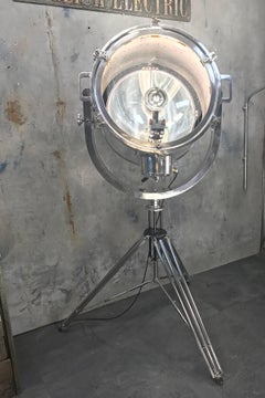 1980s Japanese Aluminium Vintage Industrial Searchlight & American Steel Tripod