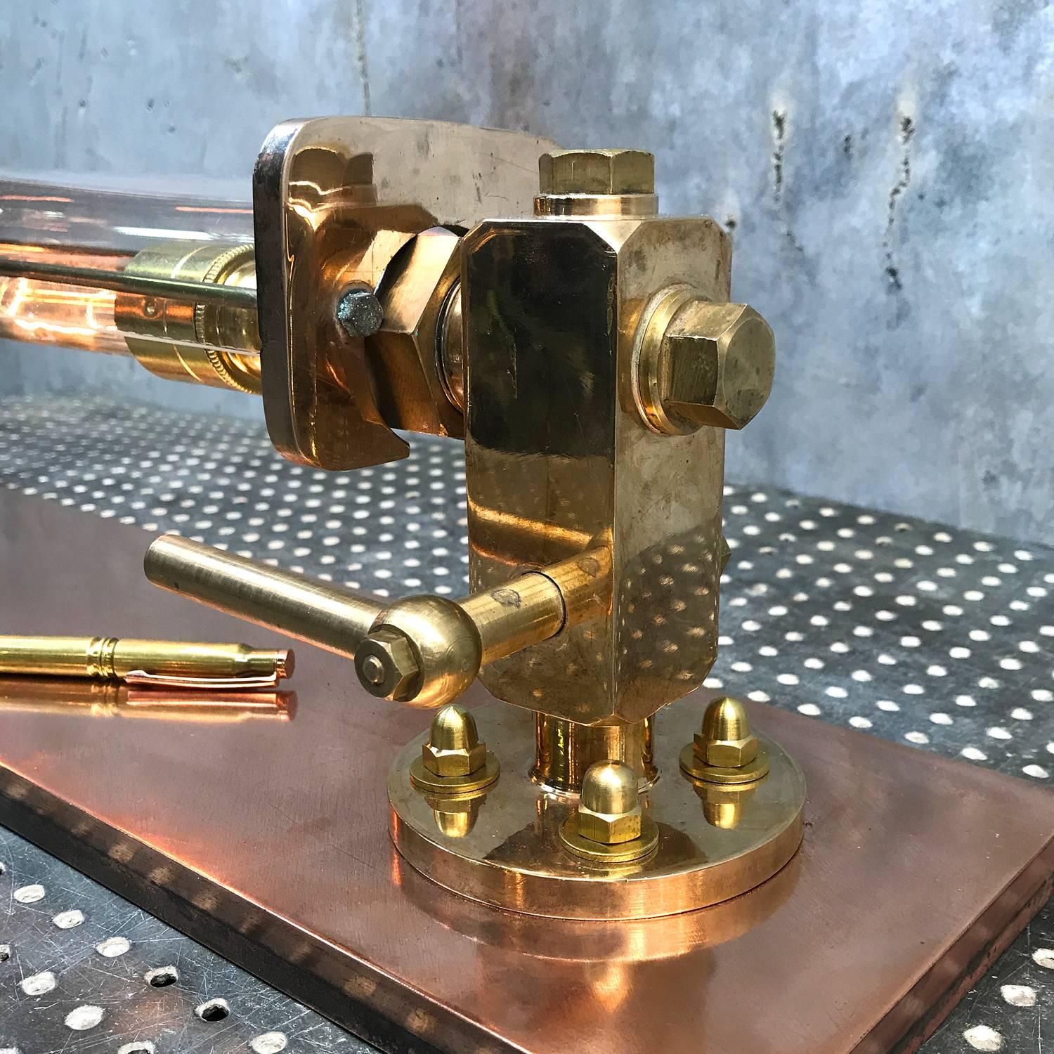 Cast 1950s Copper, Bronze and Brass Vintage Industrial Steam Gauge Edison Desk Lamp
