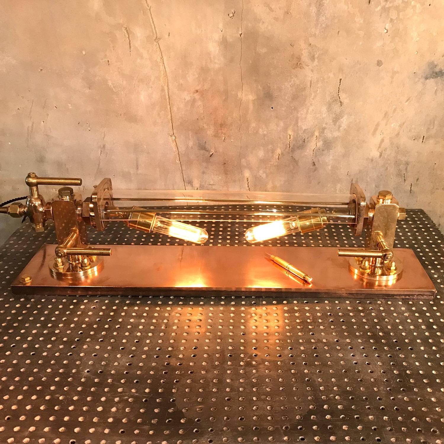 Mid-20th Century 1950s Copper, Bronze and Brass Vintage Industrial Steam Gauge Edison Desk Lamp