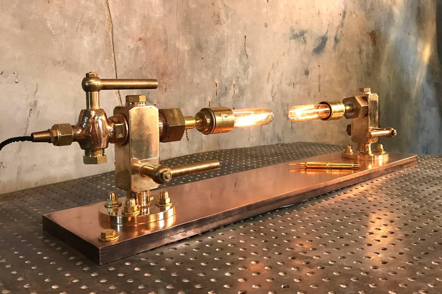 1950s Copper, Bronze and Brass Vintage Industrial Steam Gauge Edison Desk Lamp 1