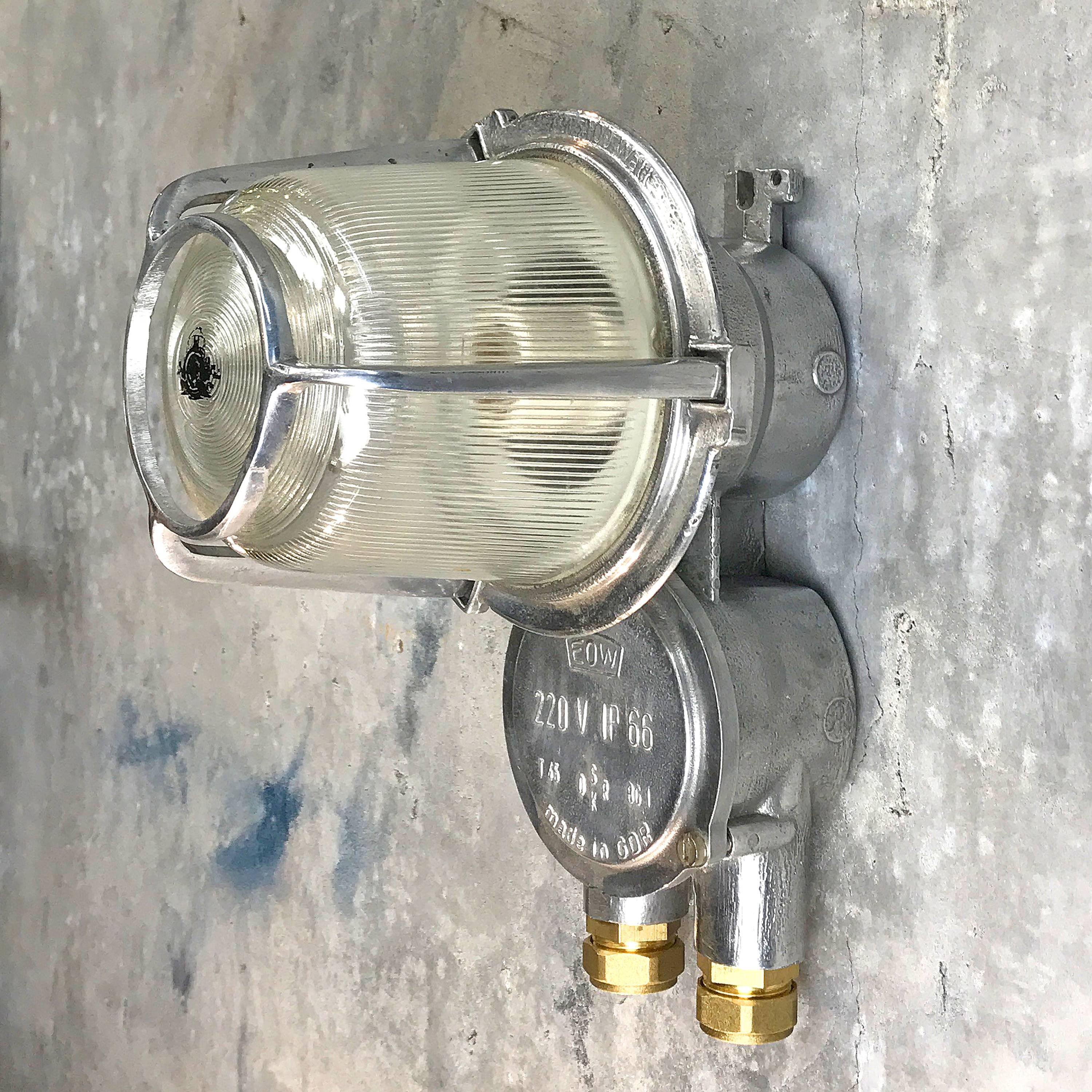 1970s East German Eow Aluminium Industrial Wall Light with Diffuser Glass Dome  In Excellent Condition For Sale In Leicester, Leicestershire