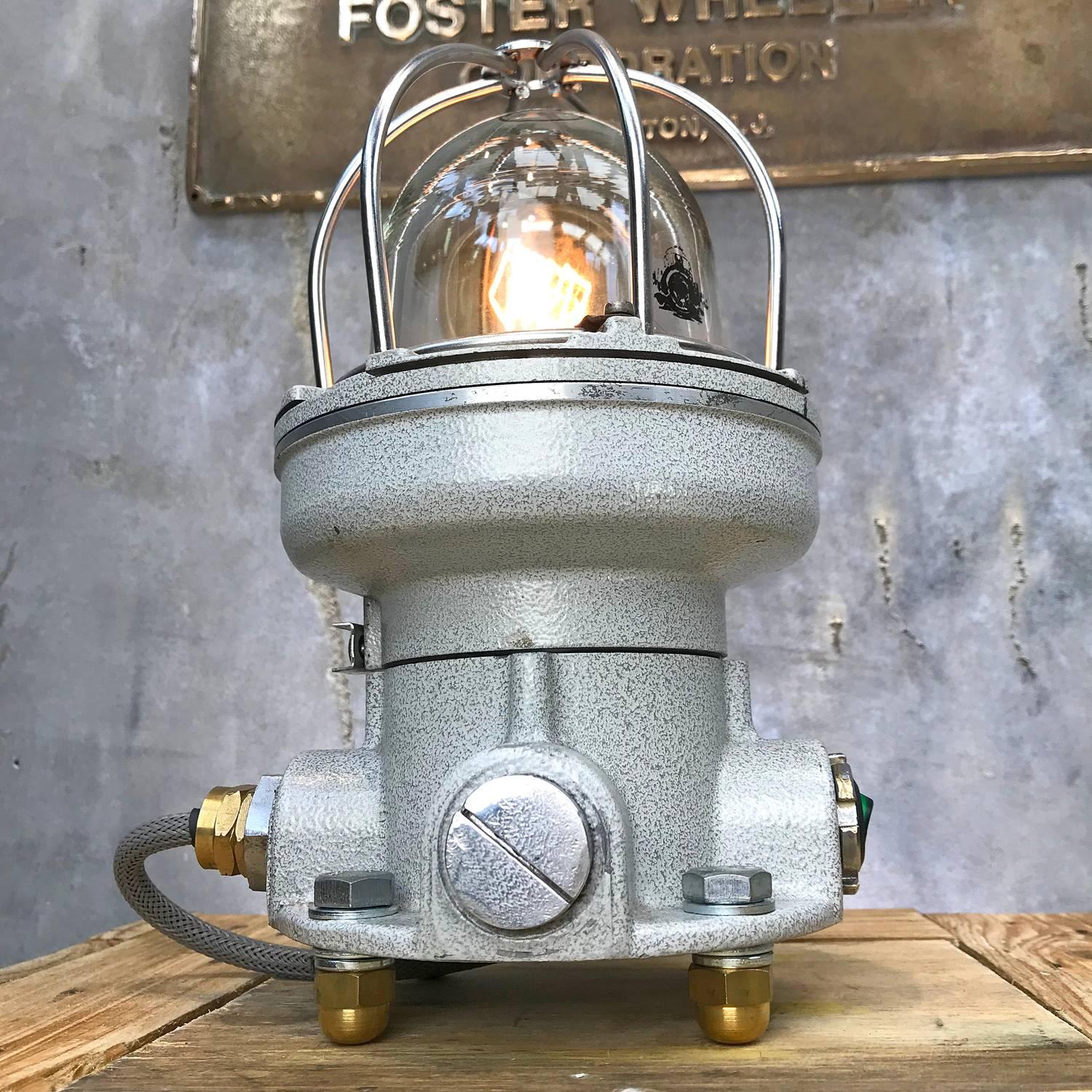 Italian explosion proof desk lamp conversion.

Made by Cortem a manufacturer of explosion proof electrical equipment these light were specifically designed to light hazardous areas using light sources close to the operator and to the