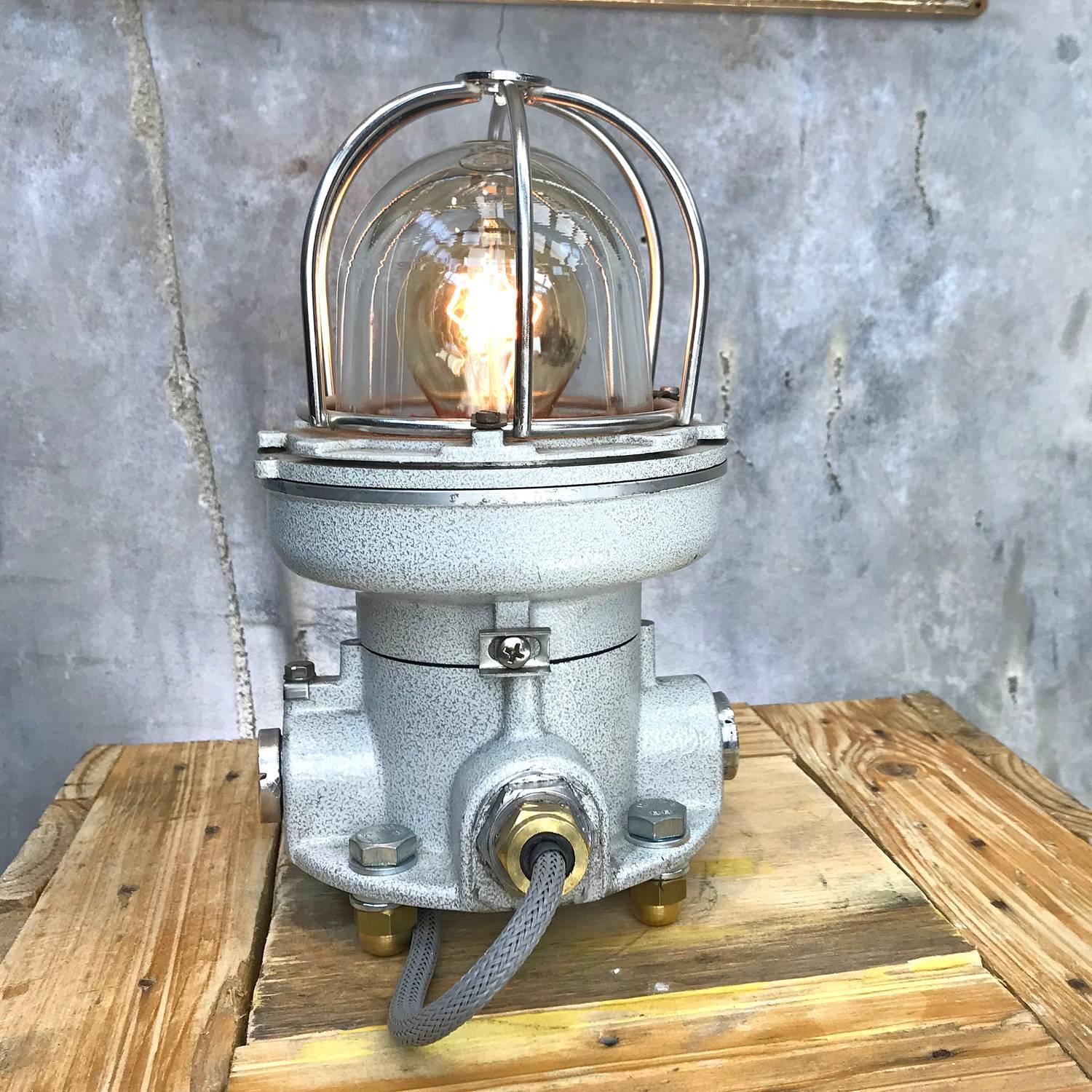 Aluminum Nos Italian Cast Aluminium Explosion Proof Table Lamp Chrome Cage & Edison Bulb