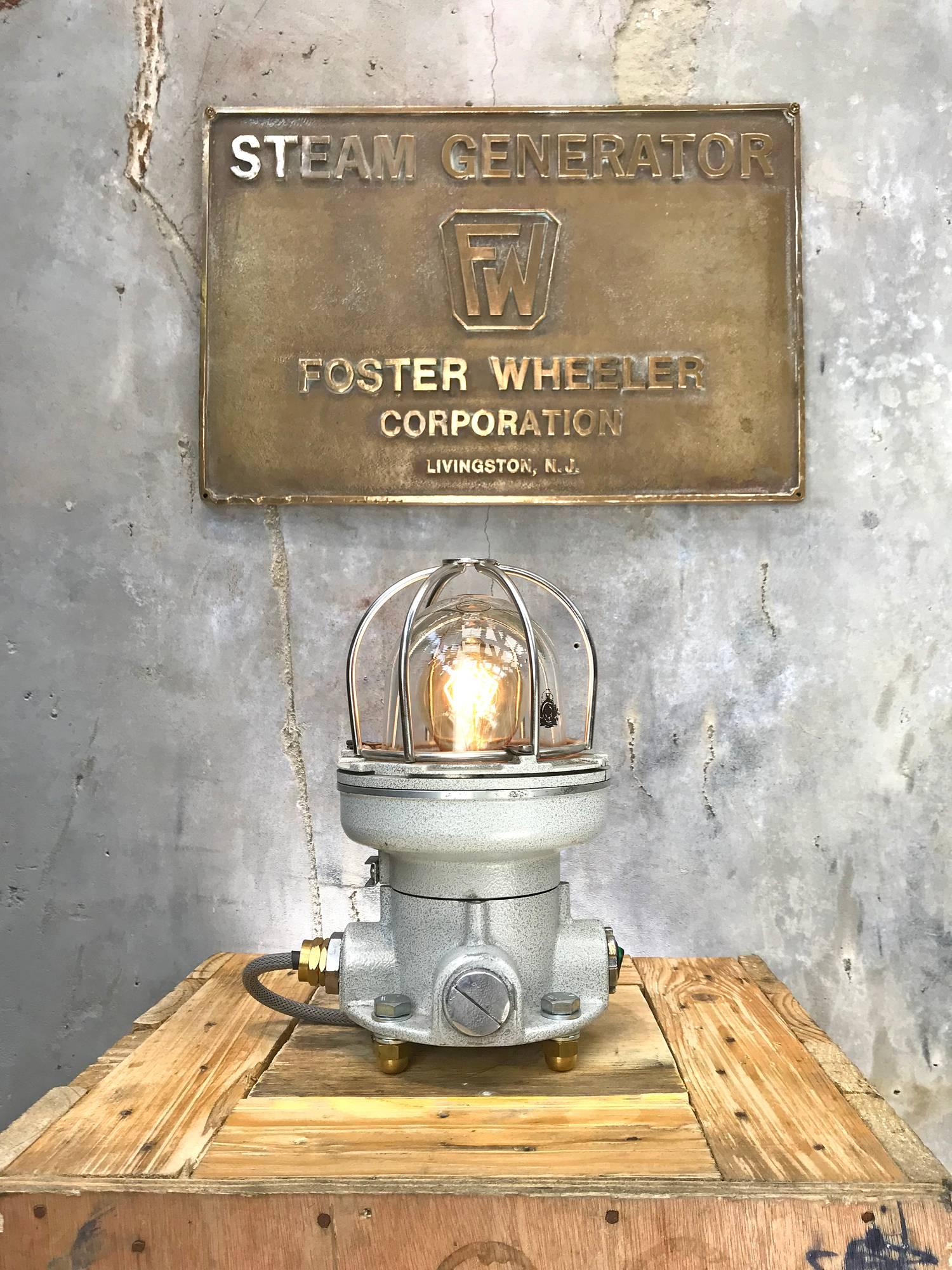 Nos Italian Cast Aluminium Explosion Proof Table Lamp Chrome Cage & Edison Bulb 1