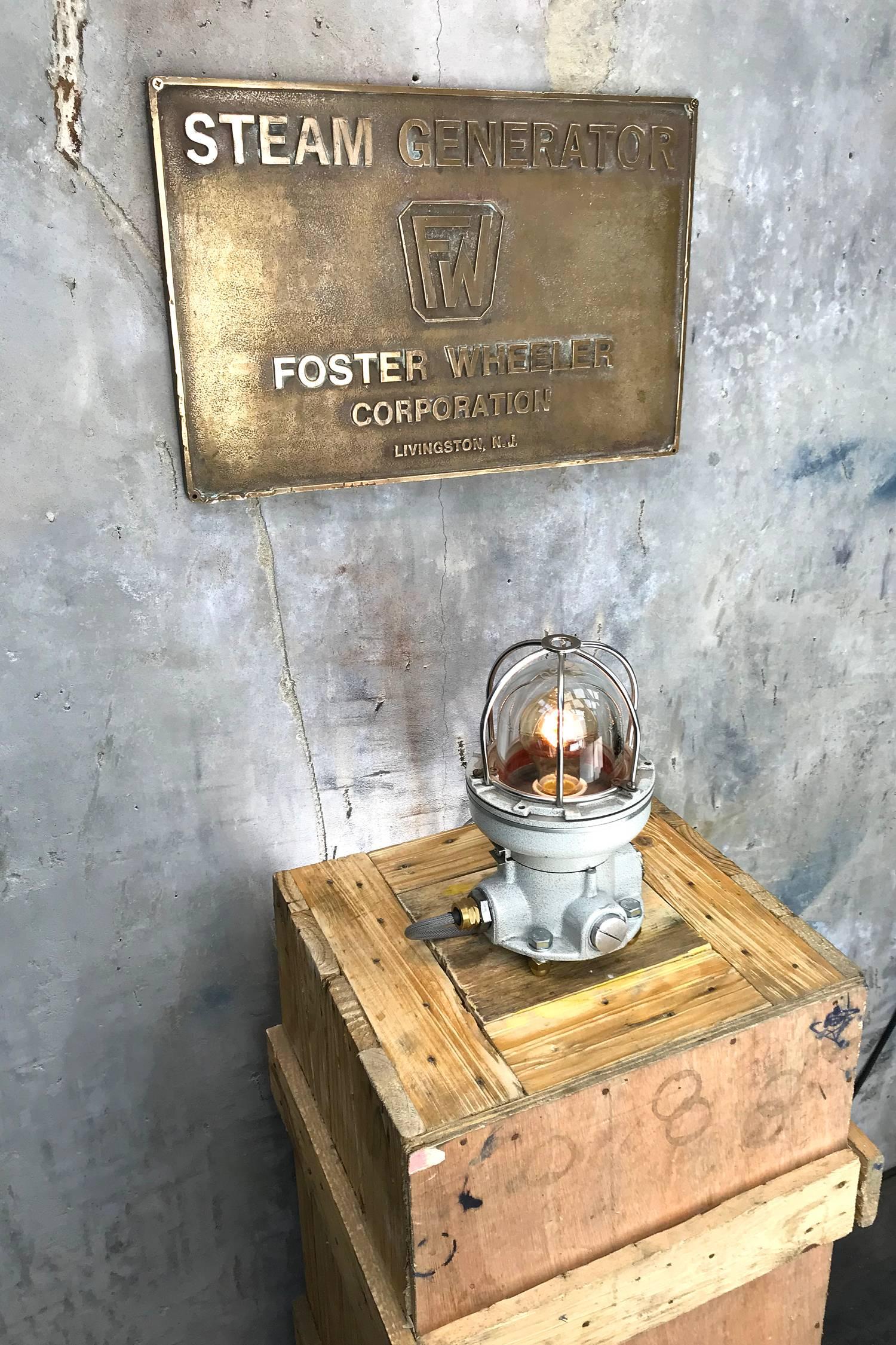 Nos Italian Cast Aluminium Explosion Proof Table Lamp Chrome Cage & Edison Bulb 2