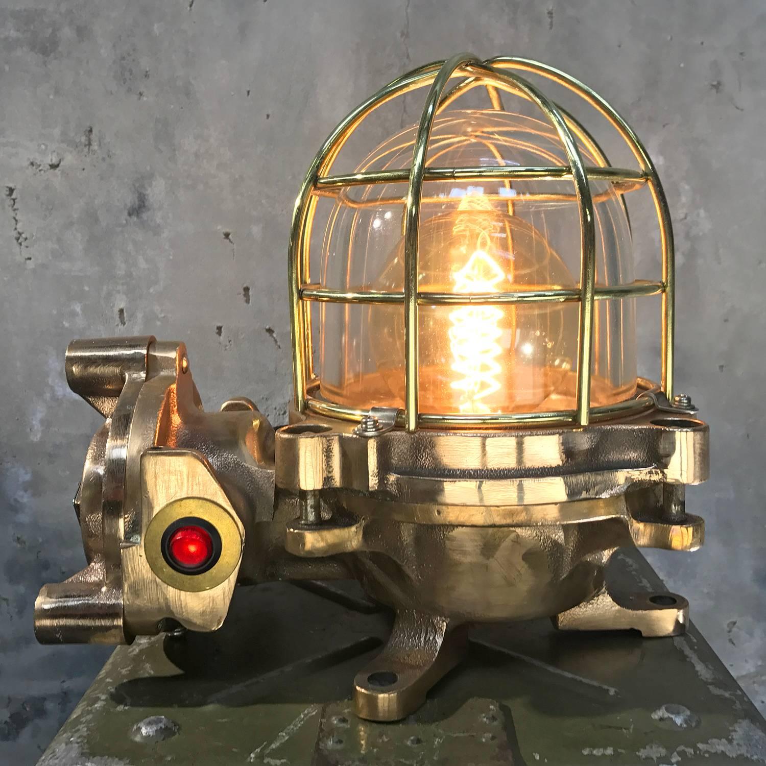 Late Century Japanese Cast Bronze Industrial Flameproof Table Lamp, Brass Cage 5