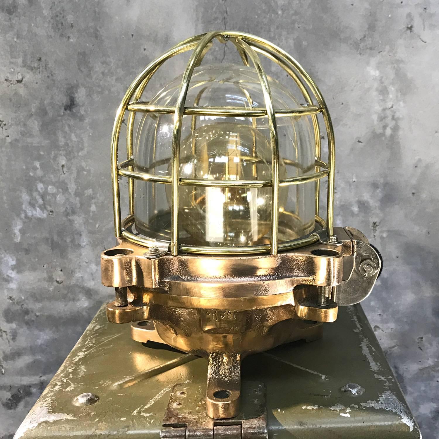 Late Century Japanese Cast Bronze Industrial Flameproof Table Lamp, Brass Cage 2