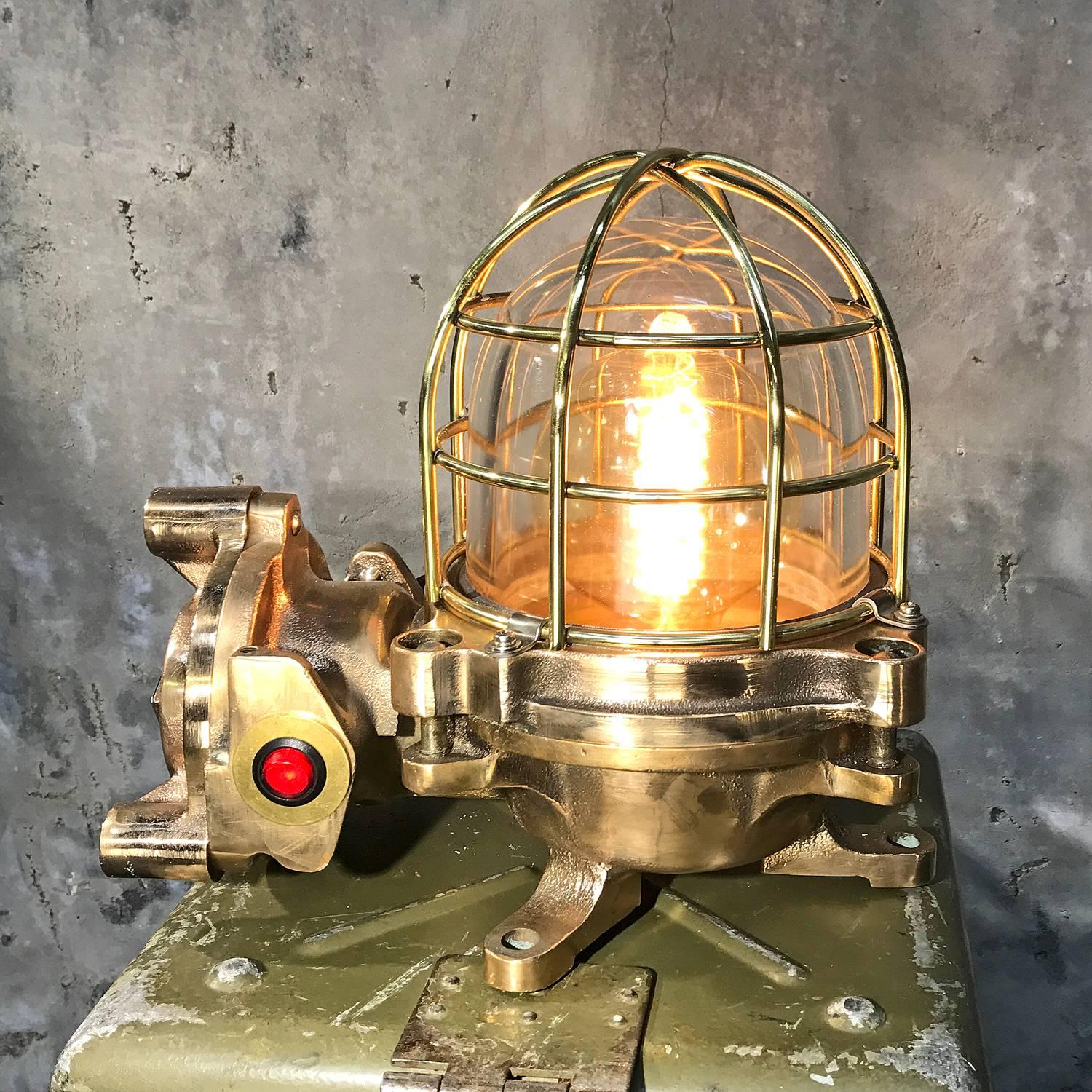 Late Century Japanese Cast Bronze Industrial Flameproof Table Lamp, Brass Cage 1