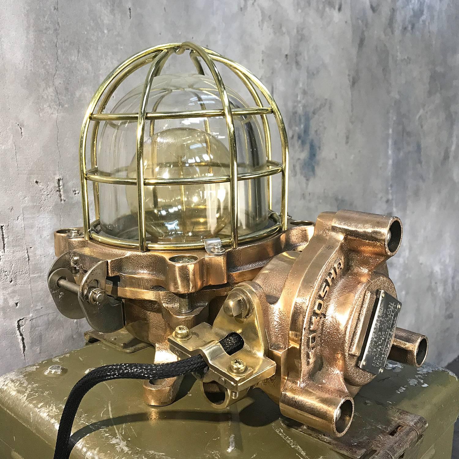 Late 20th Century Late Century Japanese Cast Bronze Industrial Flameproof Table Lamp, Brass Cage