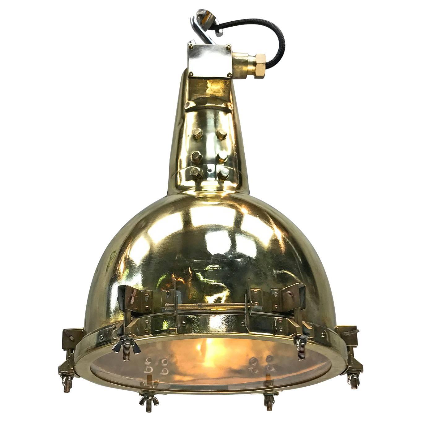 1970s, Japanese Brass Marine Nautical Searchlight Pendant Lamp, Edison E40-E27